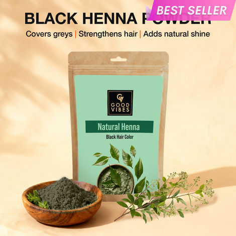Buy Good Vibes Natural Henna Black Hair Color Powder | 100% Herbal Blend with Amla & Shikakai | Covers Greys, Strengthens Hair & Adds Natural Black Tint | Conditions Scalp & Improves Shine | Ammonia-Free & Safe Formula – 50 gm-Purplle