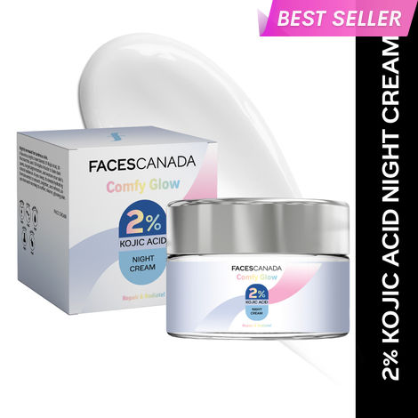 Buy FACES CANADA Comfy Glow 2% Kojic Acid Night Cream - 25 gm | Brigtens Skin | Fades Dark Spots & Acne Marks | Evens Out Skin | Nourishes & Hydrates | Gentle & Effective | Smooth Texture-Purplle