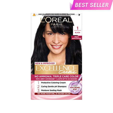 Buy L'Oreal Paris Excellence Creme Triple Care Hair Color Volume- 72 ml+100g - Black 1 No Ammonia-Purplle