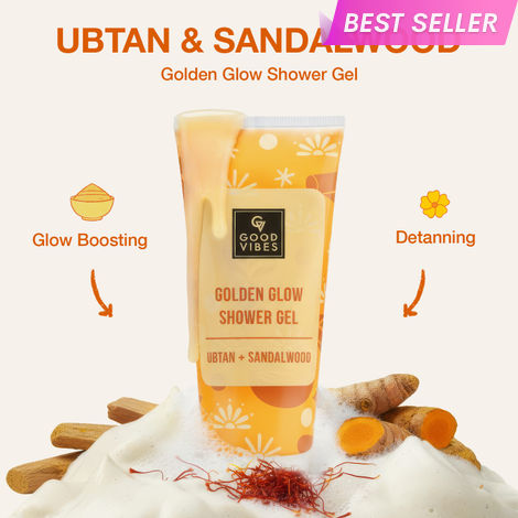 Buy Good Vibes Ubtan & Sandalwood Golden Glow Shower Gel | Natural Glow Boosting & De-Tan Care | Gentle Daily Cleansing Body Wash | Brightening, Soothing & Hydrating | Suitable for All Skin Types – 200 ml-Purplle