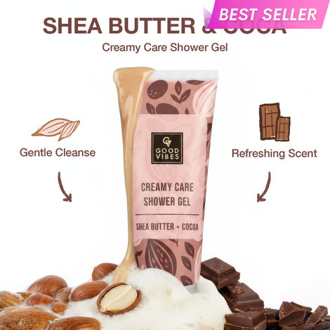 Buy Good Vibes Shea Butter & Cocoa Creamy Care Shower Gel | Gentle Cleanse with Rich Hydration | Nourishing Body Wash for Dry Skin | Refreshing Scent & Creamy Lather | Moisturizing & Softening | Everyday Use – 200 ml-Purplle