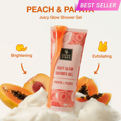 Buy Good Vibes Papaya & Peach Juicy Glow Shower Gel | Brightening & Exfoliating Body Wash | Natural Glow Boost | Gentle Cleansing | Hydrating & Refreshing | Suitable for Everyday Glow Care – 200 ml-Purplle