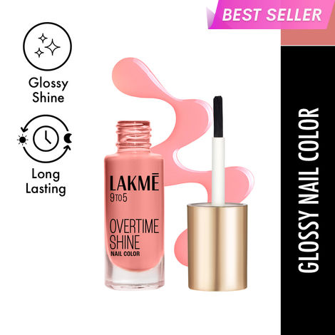 Buy Lakme 9To5&nbsp;OVERTIME SHINE&nbsp;Nail Colour, Peach Blossom (6 ml)-Purplle