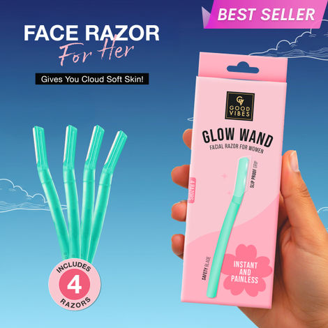 Buy Good Vibes Glow Wand Facial Razor Pack of 4 for Women | Instant & Painless Hair Removal | Shaving for Upper Lip, Chin, Sideburns & Eyebrows | Smooth, Hair-Free Skin | Dermaplaning & Exfoliation | Gentle & Slip-Proof | Suitable for Sensitive Skin-Purplle