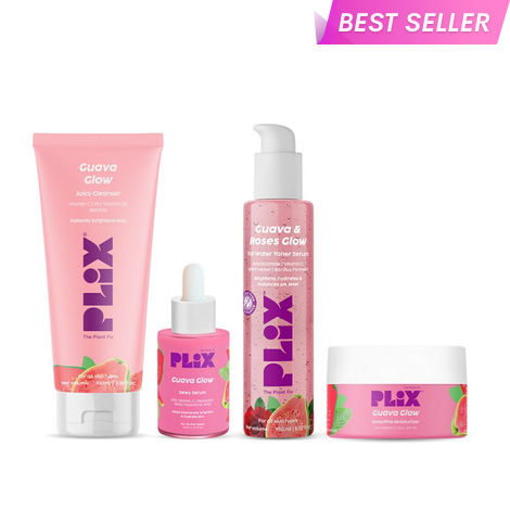 Buy PLIX Guava & Roses Regime for Bright Skin & Balanced Skin pH| Hydrating Cleanser (100 ml)| 2-in-1 Toner Serum (150 ml)| Guava 10% Vitamin C Face Serum(30 ml) | Guava Smoothie Moisturizer (50 gm) | For Men & Women| Glowing in 1 Use, Combo of 4-Purplle
