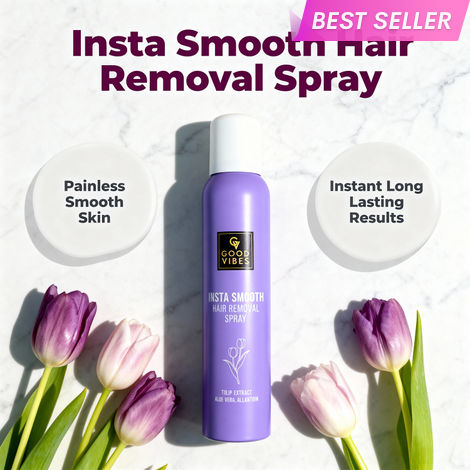 Buy Good Vibes Insta Smooth Hair Removal Spray | 5 Min Painless Hair Removal | Enriched with Tulip Extract, Aloe Vera & Allantoin | Gentle on Skin, Removes Hair from Root | No Darkening, No Cuts | Smooth, Soft & Nourished Skin 200 ml-Purplle