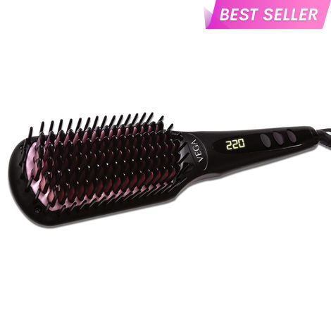Buy Vega Black Shine Hair Straightener Brush for Women with Ionic & Thermoprotect Technology and 16 Temperature Settings, Protection of Scalp from Heat Damage, Hair Straightening Brush, (VHSB-04)-Purplle