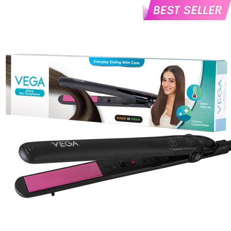 Buy VEGA Adore Hair Straightener for Women with Ceramic Plates & Fast Heat | Naturally Straight Hair In Few Mins | Hair Straightening Iron with Quick Heat Up | All Hair Types | 1 Year Warranty, (VHSH-18) 1 pc-Purplle