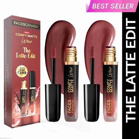 Buy FACES CANADA Comfy Matte Wow Liquid Lipstick - The Latte Edit, (3.8 ml x 2) | Choco Couture 01 + Cocoa Crush 07 | Long Lasting | Matte Finish | Lipstick Combo | Pack of 2-Purplle