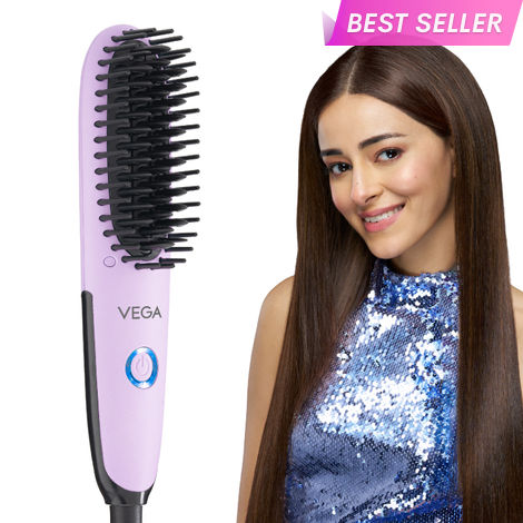 Buy VEGA Mini Hair Straightener Brush-Natural Straight in Few Min for Women | Thermoprotect Technology, Ceramic Coated Bristles | 2 Heat Settings, Straightening Brush, Hot Brush, (Go Mini Series, VHSB-05) 1 pc-Purplle