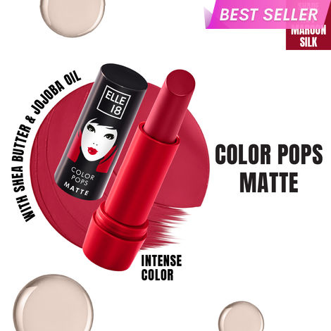 Buy Elle 18 Color Pops Matte Lipstick, Maroon Silk, Moisturising, Infused with Jojoba Oil | 4.3 gm-Purplle