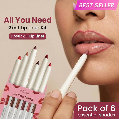 Buy NY Bae 2-in-1 Lip Liner Kit Pack of 6 | 6 Multi-Use Lip Pencils | Smooth Creamy Glide | Matte Non-Drying Finish | Rich Colour Payoff | Easy to Line & Fill | Long-Lasting Lip Definer & Base | Lip Contour & Lipstick Enhancer Set-Purplle