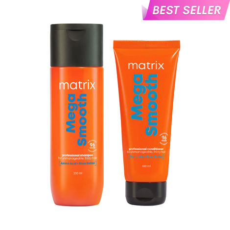 Buy Matrix Mega Smooth Shampoo and Conditioner Combo for Frizzy, Dry Unmanageable Hair | Defy Frizz for 4 Days | Used by 1 Lakh Hairstylists* | with Shea Butter and Amino Acid (200ml + 100ml) Combo of 2-Purplle