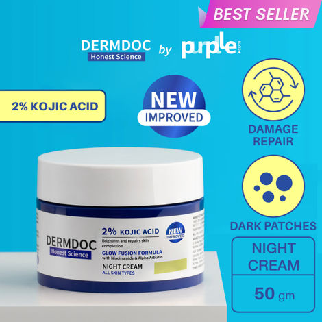Buy DERMDOC by Purplle 2% Kojic Acid Glow Fusion Formula Night Cream with Niacinamide & Alpha Arbutin for Skin Brightening (50 gm) | Skin Brightening Face Cream I Night Cream I Kojic Acid Brightening Cream I Glowing Skin-Purplle