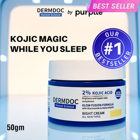 Buy DERMDOC by Purplle 2% Kojic Acid Glow Fusion Formula Night Cream with Niacinamide & Alpha Arbutin for Skin Brightening (50 gm) | Skin Brightening Face Cream I Night Cream I Kojic Acid Brightening Cream I Glowing Skin-Purplle