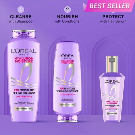 Buy L'Oreal Paris Hyaluron Power Trio: Hyaluron Moisture Shampoo (340 ml)+ Hyaluron Moisture Conditioner (180 ml)+ Hyaluron Moisture Hair Serum(80 ml) Combo of 3-Purplle