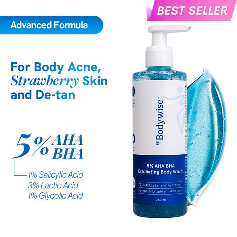 Buy Be Bodywise 5% AHA BHA Exfoliating Body Wash 250 ml | For Body Acne, Strawberry Skin, De-Tan | Paraben & Sulphate Free-Purplle