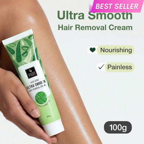 Buy Good Vibes Aloe Vera Ultra Smooth Hair Removal Cream | Quick & Painless Hair Removal | Smooth, Bump-Free Skin | Nourishing, Non-Irritating Formula | 3-Minute Hair Removal | For Sensitive Skin | Legs, Underarms & Arms | 100 gm-Purplle