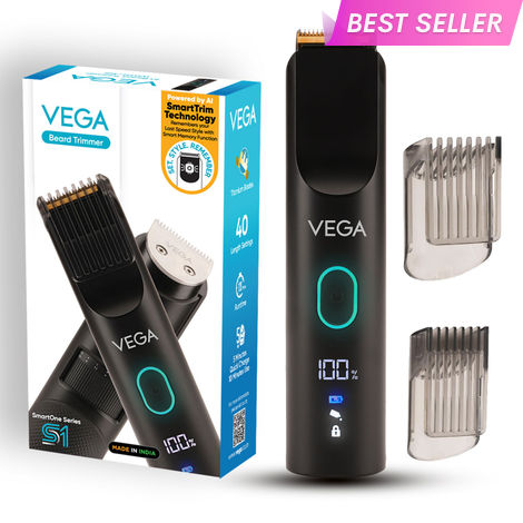 Buy VEGA SmartOne S1 Beard Trimmer for Men with AI SmartTrim Technology Titanium Blade, Digital Display, 120 mins Runtime, USB Type C, IPX7 Waterproof & 40 Length Settings, 3 Unique Speed Mode (VHTH-30) 1 pc-Purplle
