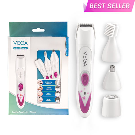Buy Vega Feather Touch 4-in-1 Trimmer for Women with Rechargeable Cordless, 60min Runtime, Suitable for trimming Eyebrows, Nose, Face & Bikini Area (VHBT-03) White 1 pc-Purplle