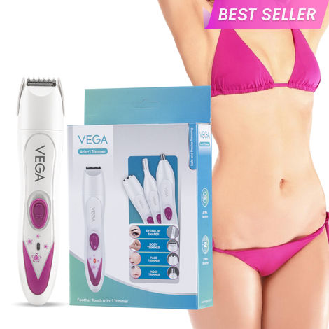 Buy VEGA Feather Touch 4-In-1 Trimmer Face & Body Hair Trimmer | 60 Min Runtime | Ladies Eyebrow & Bikini Hair Removal Trimmer | Rechargeable Cordless Hair Removal Machine for Women, (VHBT-03) 1 pc-Purplle