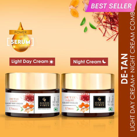 Buy Good Vibes De-tan Ubtan Light Day and Night Cream Combo: Protect and Nourish Your Skin (50 gm)-Purplle