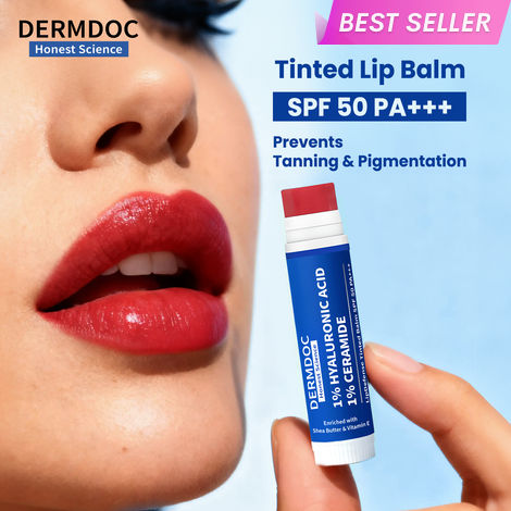 Buy DermDoc 1% Hyaluronic Acid + 1% Ceramide Berry Tinted Lip Balm SPF 50 PA+++ 4 gm| Hydrates, Repairs & Protects Lips | UV Defense + 4 Hr Water Resistance | High Tint Coverage | Deep Moisturization | Sun Protection| Enriched with Shea Butter & Vitamin E-Purplle