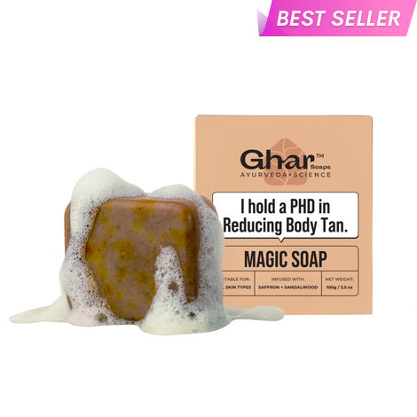 Buy Ghar Soaps Ayurveda + Science I hold a PHD in reducing Body Tan. Magic Soap. (100 gm, Pack Of 1)-Purplle