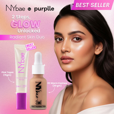 Buy NY Bae Strobe Skin Tint Combo - Medium Skin | Strobe Pink Topaz (12 gm) | Warm Cashew Foundation 03 (30 ml)| Skin Tint | Glowy Korean Skin | Medium Skin Tone | Everyday Makeup Kit - Combo of 2-Purplle
