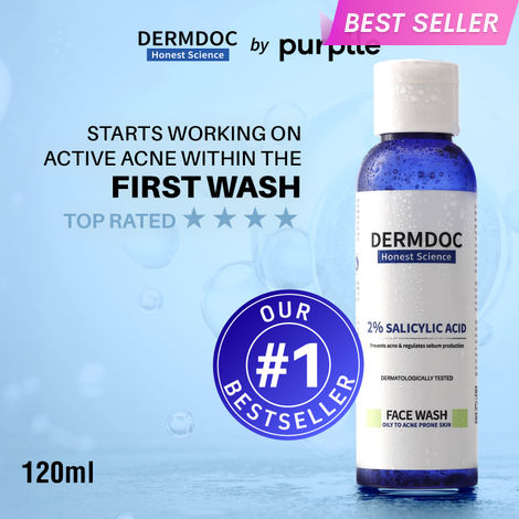 Buy DERMDOC 2% Salicylic Acid Face Wash (120 ml) | Oily, Sensitive & Acne Prone Skin Friendly | Clears Pimples, Dark Spots, Whiteheads & Blackheads | Gentle Exfoliation-Purplle