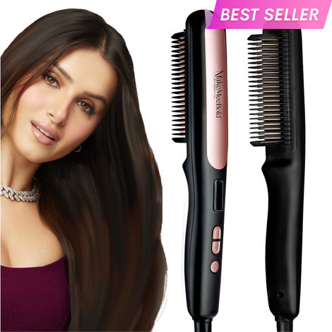 Buy MakeMeeBold by Urban Yog Hair Straightener Brush| Frizz Free Hair | Electric Hair Straightner Comb | With Ceramic Coated Plates, 5 Temperature Controls,33 Watt, Black, 1 Pc | gift for women-Purplle