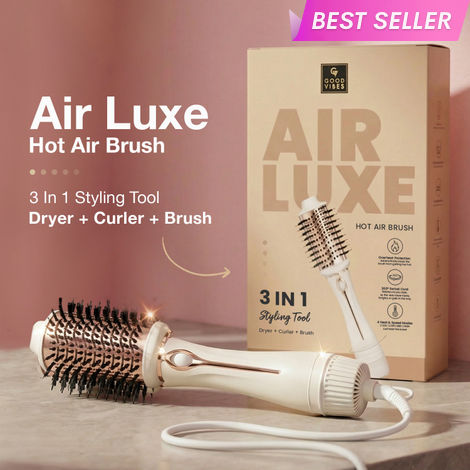 Buy Good Vibes Air Luxe Hot Air Brush | 3-in-1 Styling Tool | Hair Dryer, Volumizer & Curler | Faster Blow Dry & Styling | 4 Heat Modes | 360° Airflow | Frizz-Free Finish | For All Hair Types 1 pc-Purplle