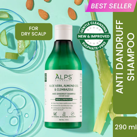 Buy Alps Goodness Aloe Vera, Almond Oil & Climbazole Anti-Dandruff Shampoo for Dry Scalp (290 ml) I  Shampoo for Dry Scalp & Hair | Anti-Dandruff Shampoo | Gentle & Mild Cleansing Shampoo | Sulphate Free, Silicone Free, Paraben Free-Purplle