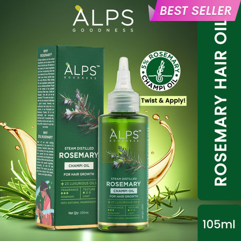 Buy Alps Goodness Rosemary Hair Oil (105 ml) | Promotes Hair Growth | Non Sticky Hair Oil | 100% Natural | With 5% Pure & Concentrated Rosemary | For Long, Black & Silky Hair | Best Rosemary Oil for Scalp | Relaxing Oil-Purplle