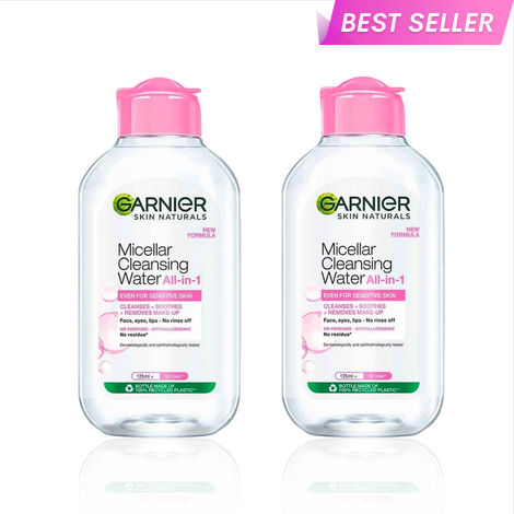 Buy Garnier Micellar Cleansing Water (Pack of 2) - Gentle Cleanser & Make Up Remover For Everyday Use - Suitable For Sensitive Skin Dermatologically Tested Vegan For Men & Women Remove 100% Dirt Pollution 125 ml-Purplle