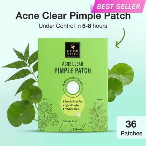 Buy Good Vibes Acne Clear Pimple Patch | Hydrocolloid Patches for Acne & Pimples | Cica, Neem & Salicylic Acid | Absorbs Pus & Oil | Reduces Redness, Shrinks Pimples Fast | Overnight Spot Treatment for Face – 36 Patches-Purplle