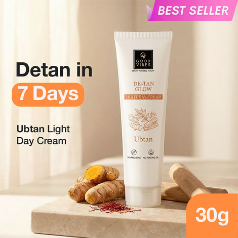 Buy Good Vibes Ubtan De-Tan Glow Light Day Cream with Serum-Powered Beauty (30 gm) | Brightening & De-Tan Care | Lightweight, Non-Greasy Moisturiser | Fresh Glow | For Normal to Dry Skin-Purplle