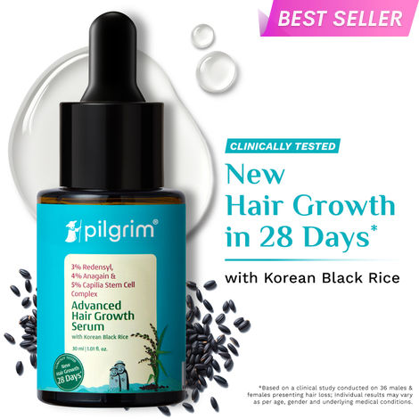 Buy Pilgrim 3% Redensyl & 4% Anagain Advance Hair Growth Serum|Thick Hair|Korean Black Rice (30 ml)-Purplle