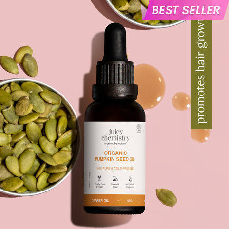 Buy Juicy Chemistry Organic Pumpkin Seed Oil, 30 ml | 100% Pure, Cold Pressed & Theraupetic Grade | Nourishes Skin, Hair & Scalp | Natural DHT Blocker | Hydrating & Rich in Antioxidants | Strengthens Nails & Prevents Chipping | Dermatologically Tested-Purplle