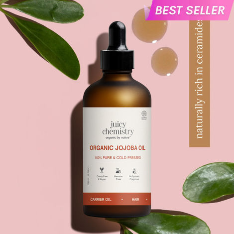 Buy Juicy Chemistry Organic Jojoba Oil, 100 ml | 100% Pure, Cold Pressed & Theraupetic Grade | Balances Sebum | Controls Acne | Deeply Moisturises Skin & Hair | Promotes Hair Growth | Repairs Brittle Nails-Purplle