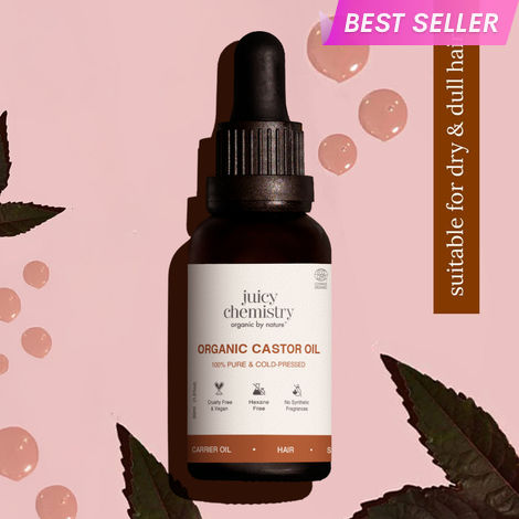Buy Juicy Chemistry Organic Castor Oil, 30 ml | 100% Pure, Cold Pressed & Theraupetic Grade | Promotes Hair Growth | Strengthens Lashes & Brows | Prevents Breakage & Split Ends | Softens & Conditions Dry Hair | Dermatologically Tested-Purplle