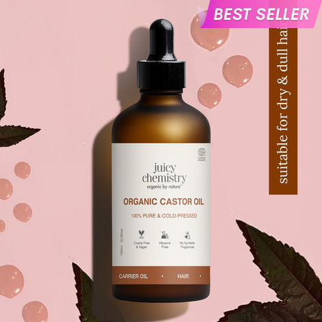 Buy Juicy Chemistry Organic Castor Oil, 100 ml | 100% Pure, Cold Pressed & Theraupetic Grade | Promotes Hair Growth | Strengthens Lashes & Brows | Prevents Breakage & Split Ends | Softens & Conditions Dry Hair | Dermatologically Tested-Purplle