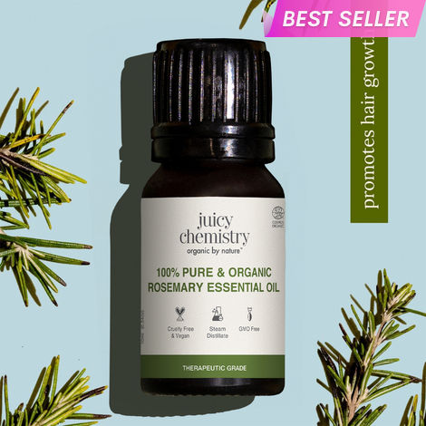 Buy Juicy Chemistry 100% Pure & Certified Organic Rosemary Essential Oil, 10 ml | Steam Distilled | Promotes Hair Growth | Reduces Hair Breakage | Aromatherpahy Relaxatant for Body & Mind | Dermatologically Tested-Purplle
