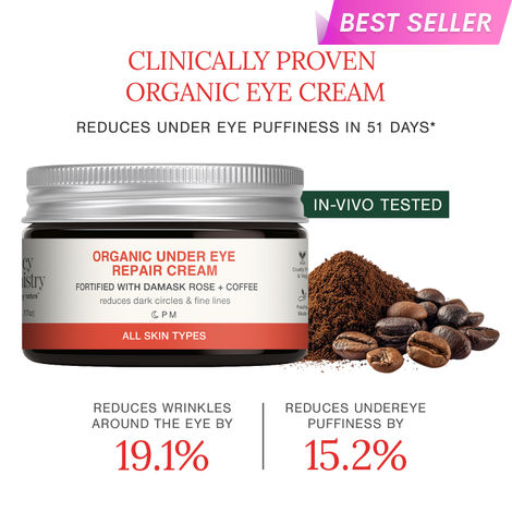 Buy Juicy Chemistry Organic Under Eye Repair Cream with Damask Rose & Coffee, 5 gm | Reduces Dark Circle & Fine Lines | Hydrating & Brightening Under Eye Cream | Soothes Puffy, Tired Eyes | Dermatologically Tested-Purplle