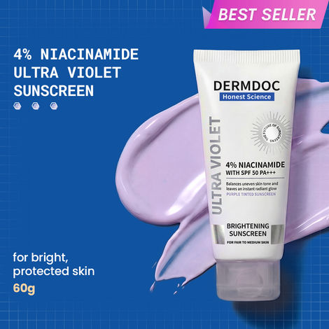 Buy DERMDOC 4% Niacinamide Ultra Violet Brightening Sunscreen with SPF 50 PA+++ Sun Protection (60 gm) | Sunblock | Sunscreen for Oily Skin | UV Protection | With Shine Formula-Purplle