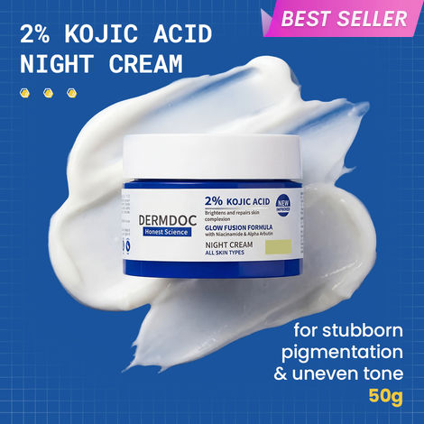 Buy DERMDOC 2% Kojic Acid Glow Fusion Formula Night Cream (25 gm) | Skin Brightening I Targets Pigmentation I With Niacinamide & Alpha Arbutin-Purplle