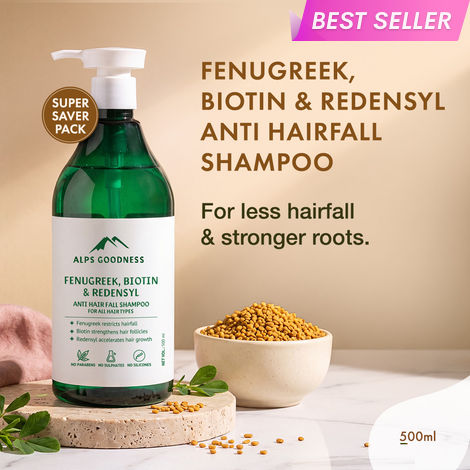 Buy Alps Goodness Fenugreek, Biotin & Redensyl Anti Hairfall Shampoo for All Hair Types (500 ml) | Sulphate Free, Silicone Free, Paraben Free | Gentle & Mild Cleansing Shampoo| Vegan | Hairfall Control Shampoo-Purplle