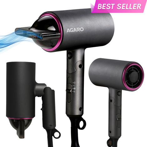 Buy AGARO HD-1214 Premium Hair Dryer with 1400 Watts Motor, 3 Temperature Settings & Cool Shot Button- Black - 1 pc-Purplle