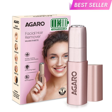 Buy AGARO Facial Hair Remover FHR170 For Women, Rechargeable, Cordless, Safe & Painless Electric Shaver, Hypoallergenic Blade, Multipurpose Use For Upper Lip, Chin, Cheeks & Forehead, Ideal For On-The-Go - 1 pc | gift for women | face hair remover-Purplle