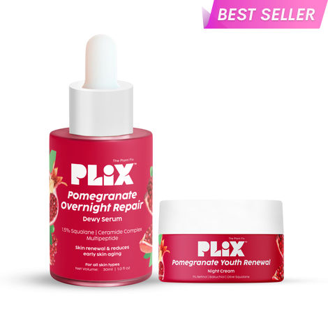 Buy PLIX Pomegranate 0.6% Retinol Face Serum and Pomegranate 1.20% Retinol Night Cream with Bakuchi Oil | Anti Ageing Combo, Reduces Fine Line & Wrinkles | For Men & Women | 30 ml + 50 gm - Combo of 2-Purplle